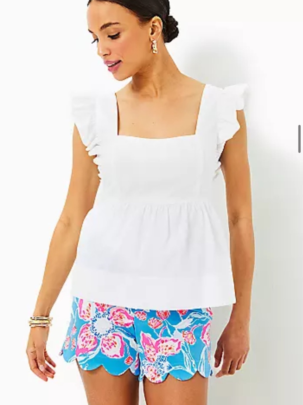 Lilly Pulitzer White Ruffle-Sleeve Square Neck Top